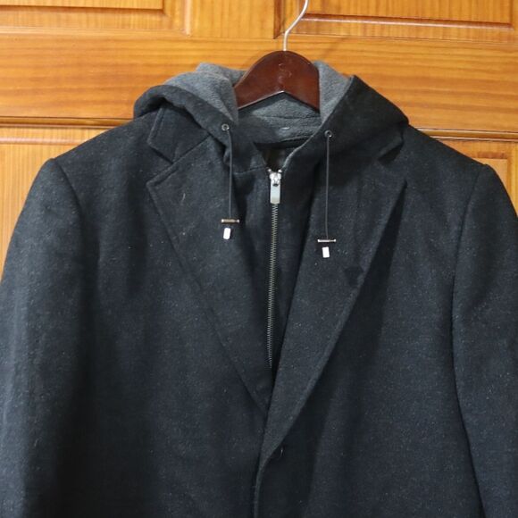 Sarar Black Wool Cashmere Convertible Mens Coat 42R Tailored Zipper Blazer Overc - Picture 2 of 16